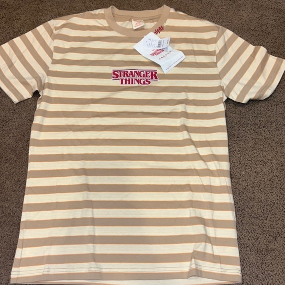 NWT PacSun Stranger Thing's Collab striped shirt sleeve tee‎ shirt Hellfire club